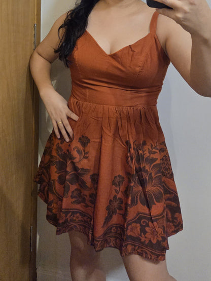 Vestido Farm Curto Terracota Floral