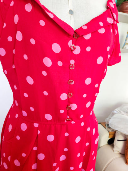 Vestido Antix Midi Vermelho e Poás Rosa