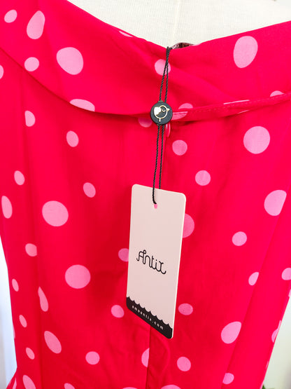 Vestido Antix Midi Vermelho e Poás Rosa