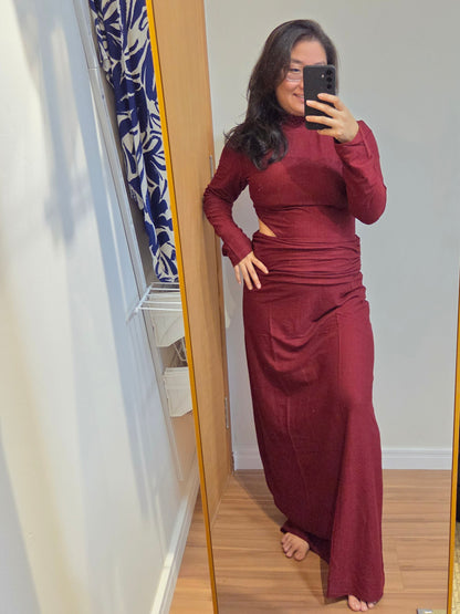 Vestido Farm Manga Comprida Vinho Assimétrico Golinha