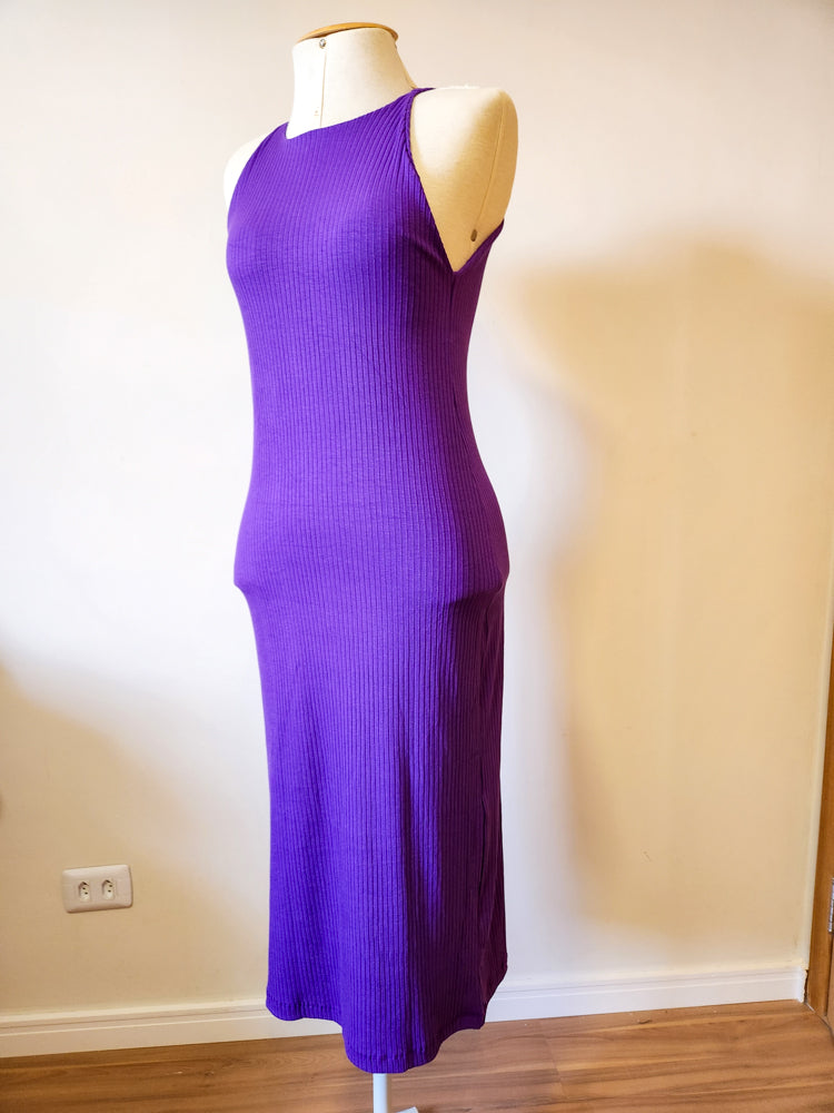 Vestido Farm Canelado Liso Roxo
