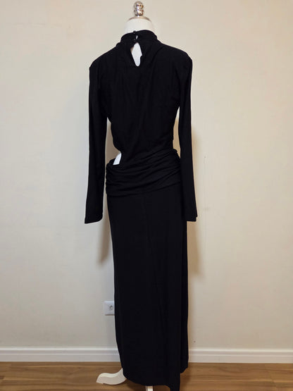 Vestido Farm Manga Comprida Preto Assimétrico Golinha