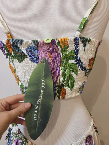 Vestido Farm Floral em tons de Lilás e Laranja