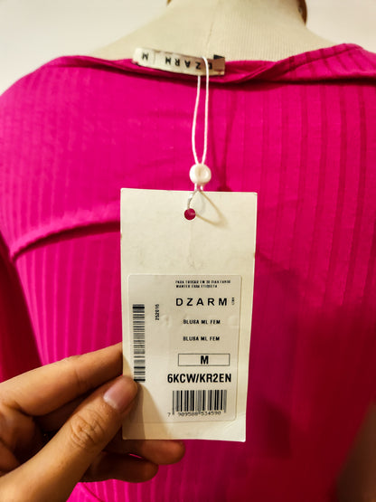 Blusinha Dzarm Pink Canelada de Manga Comprida