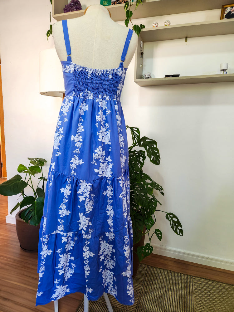 Vestido JMS Floral Branco e Fundo Azul