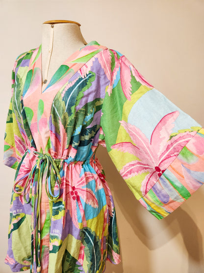 Kimono Farm Alongado Folhagens com Amarração
