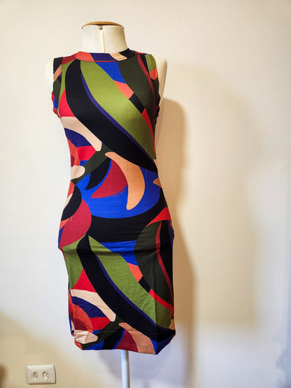 Vestido Farm Estampa Abstrata Regata Justo