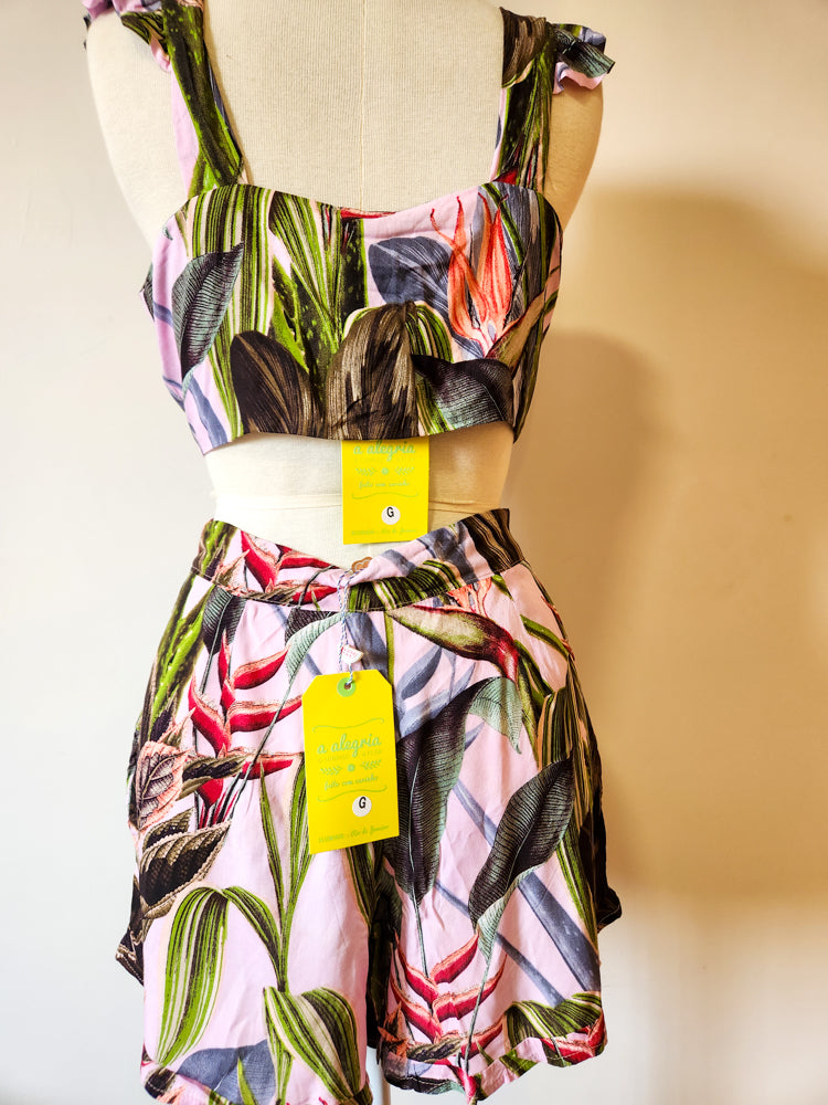 Conjunto Farm Top e Shorts Floral Roxo