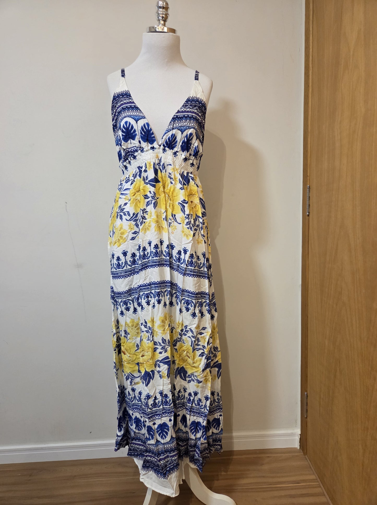 Vestido Farm Floral Amarelo com Azul