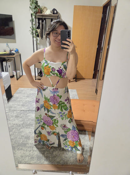 Vestido Farm Floral em tons de Lilás e Laranja