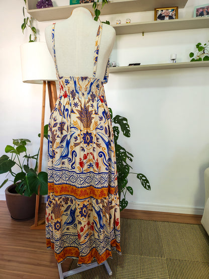 Vestido JMS Estampado Floral e Tucanos Fundo Claro
