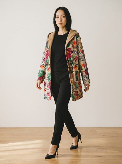 Casaco Dupla Face Floral e Nude Soft