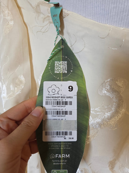 Vestido Farm Ombro Só Jacquard Lagosta Bege Garça