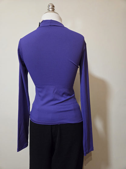 Blusinha Farm Básica Roxo Liso Canelada Manga Comprida