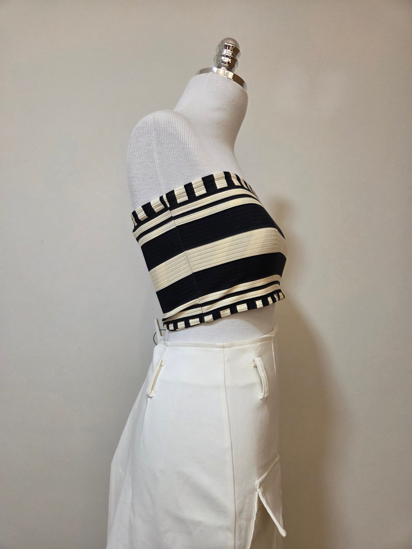 Top Farm Listra Tropical Preto e Off - Dupla Face