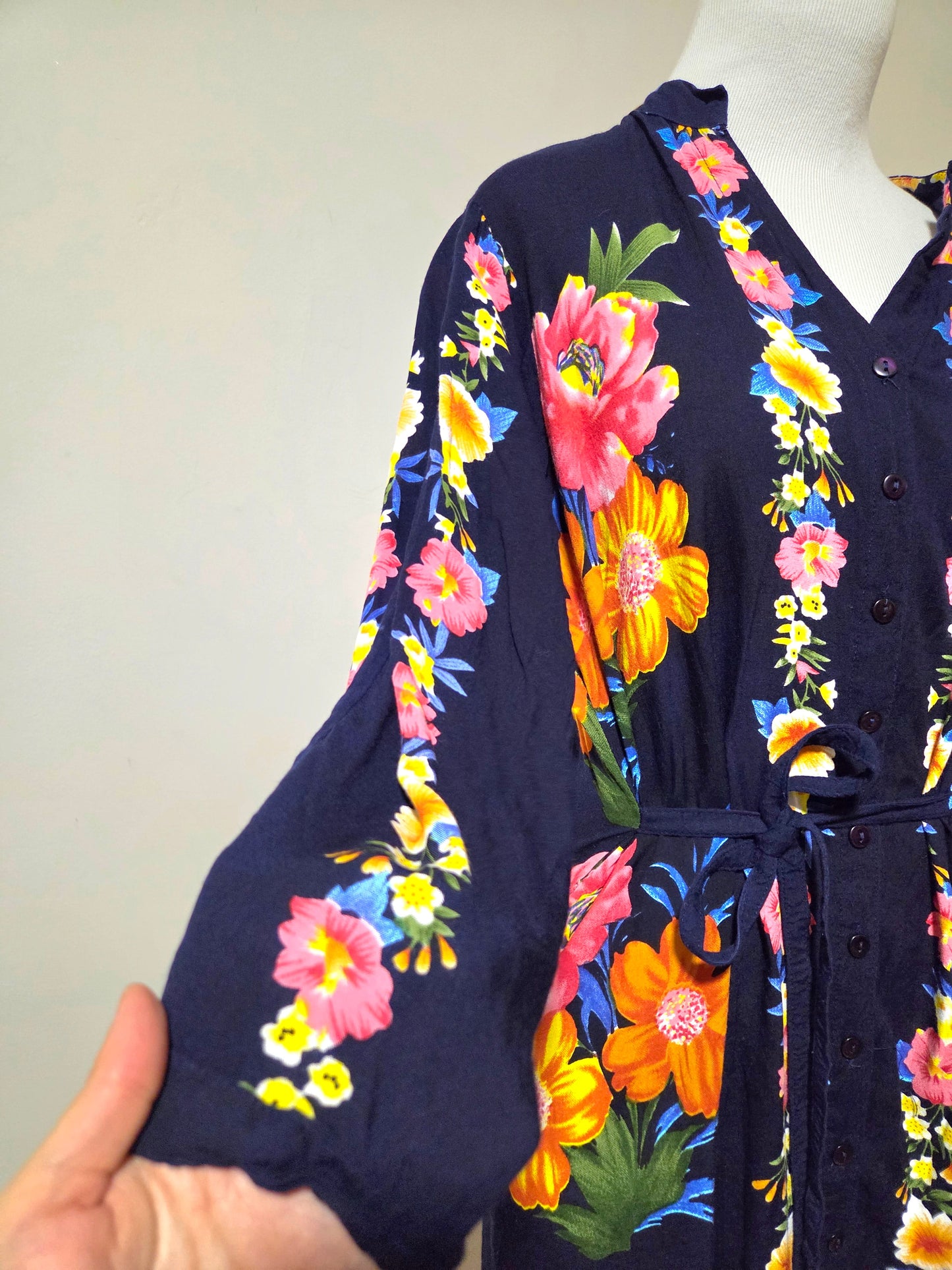 Vestido Chemise Mahamaya Fashion Azul Marinho Floral