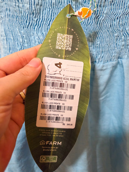 Blusinha Farm Azul Claro Laço Frontal
