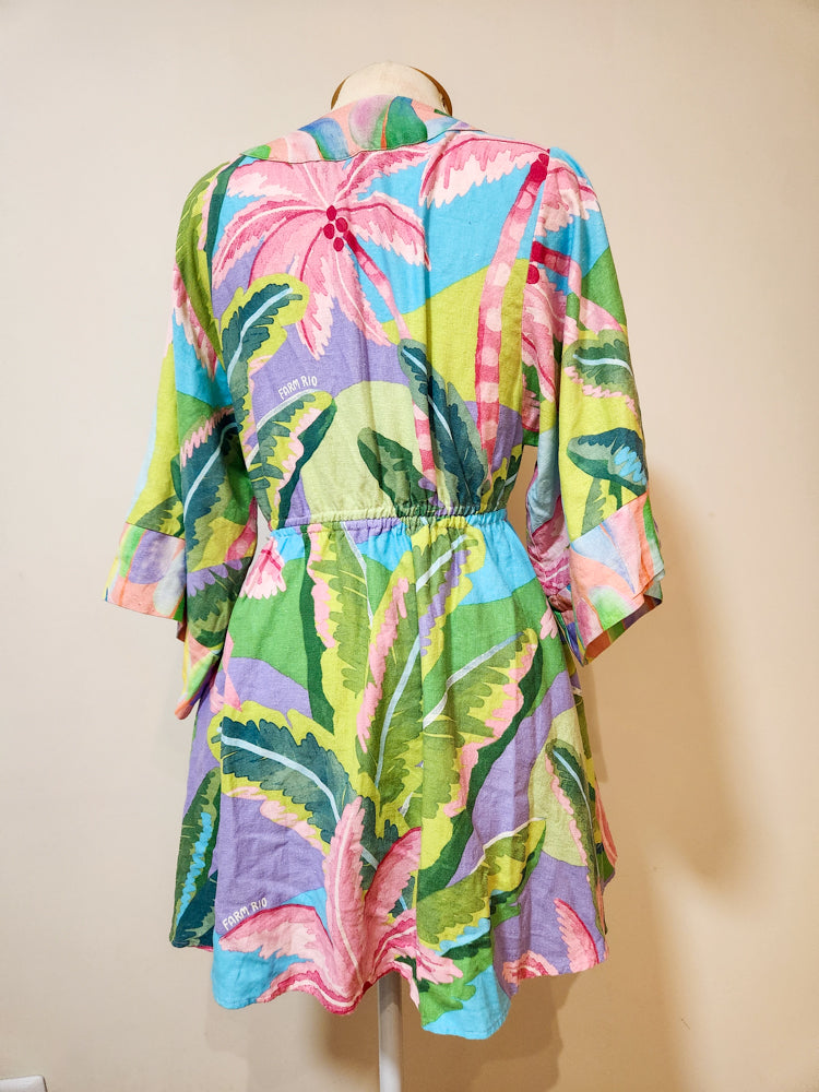 Kimono Farm Alongado Folhagens com Amarração