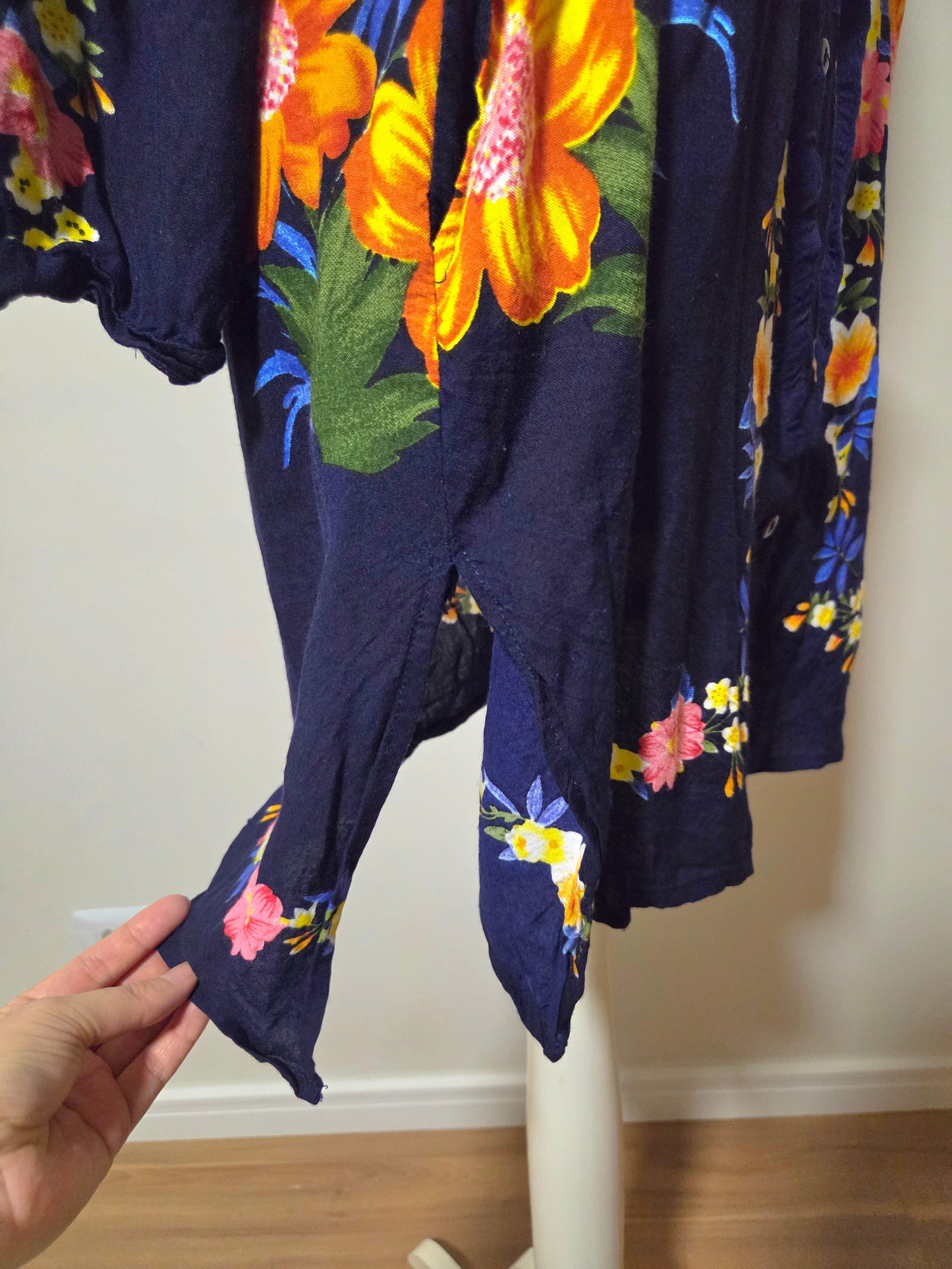 Vestido Chemise Mahamaya Fashion Azul Marinho Floral