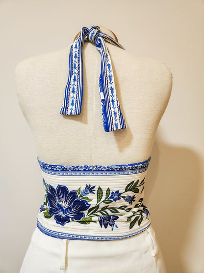 Blusinha Farm Frente Única Azul e Branco