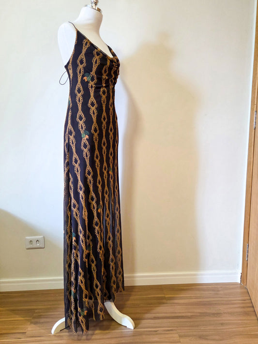 Vestido Farm Longo Tule Correntes Douradas