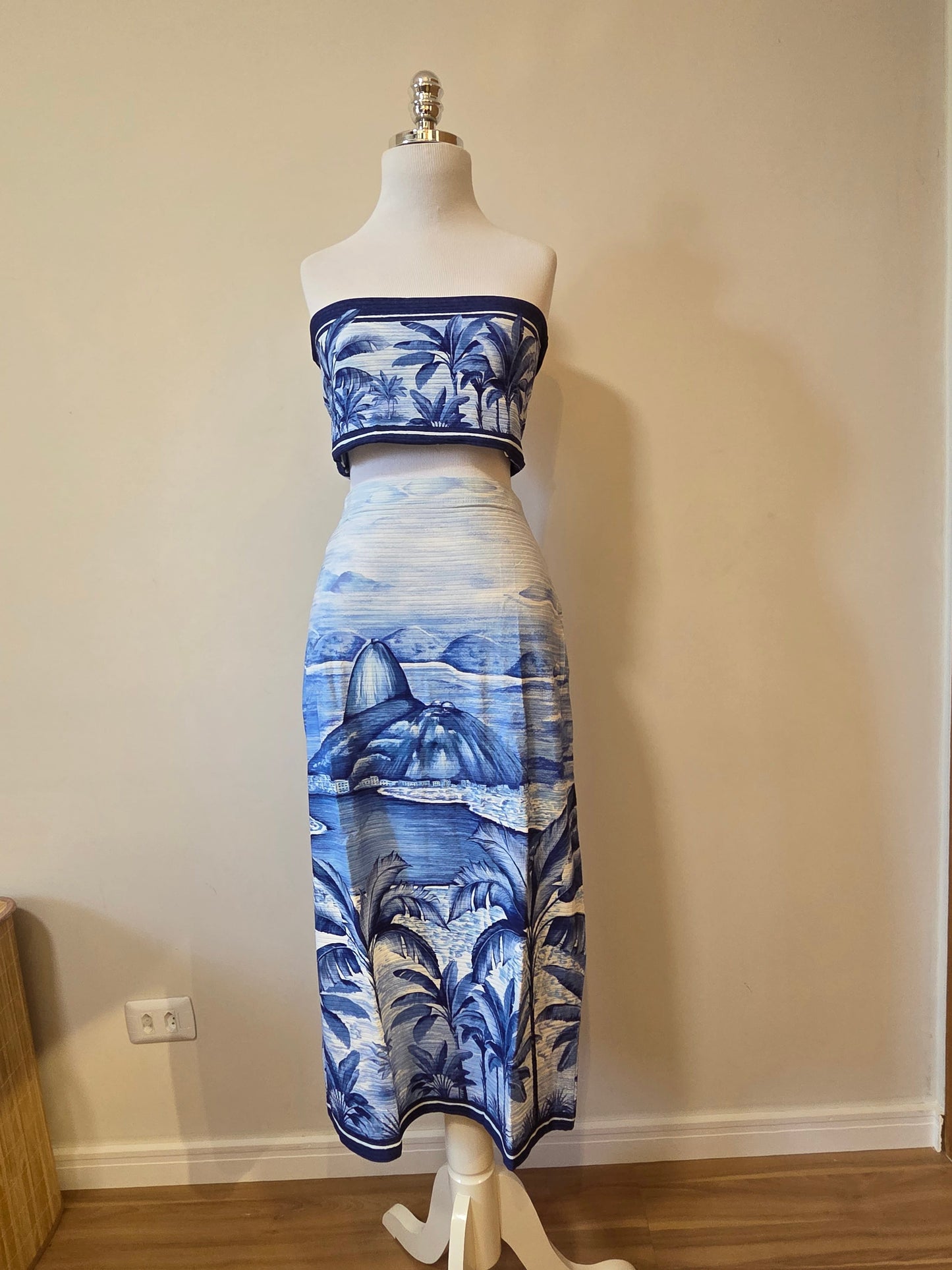 Conjunto Farm Top e Saia Rio Vintage - Azul