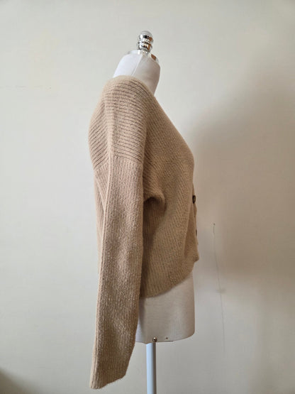 Cardigan Youcom Cropped de Tricô Pelinho Caqui