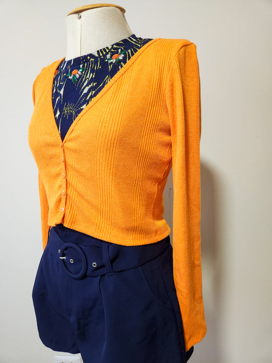 Cardigã Zara Cropped Laranja Canelado