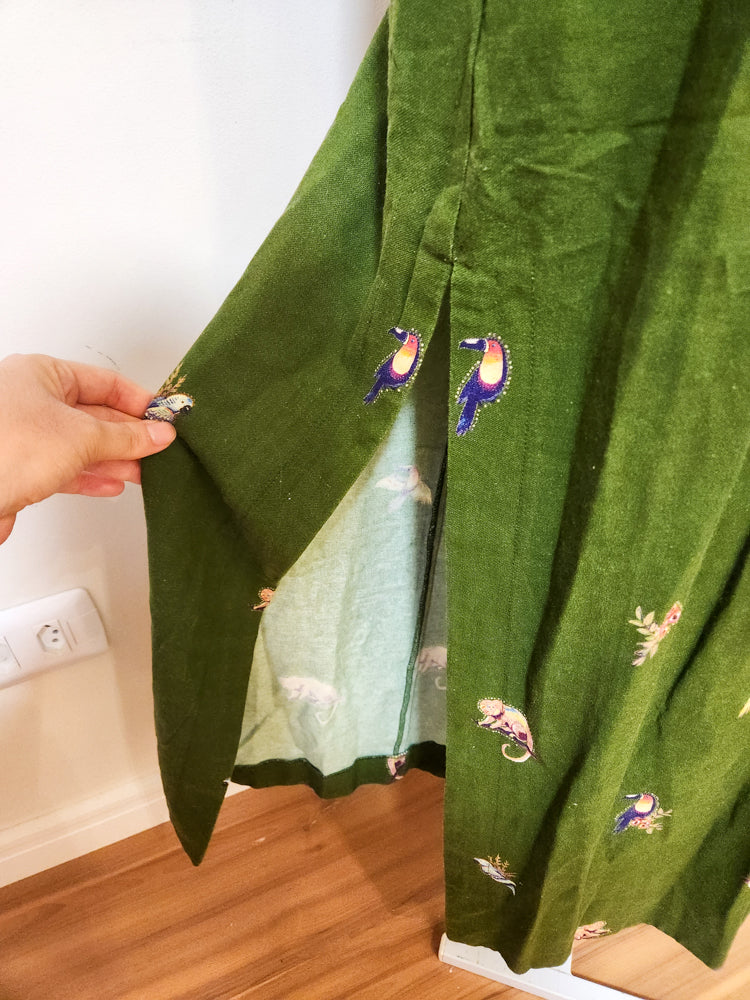 Vestido Farm Alcinha Verde Estampa de Animais