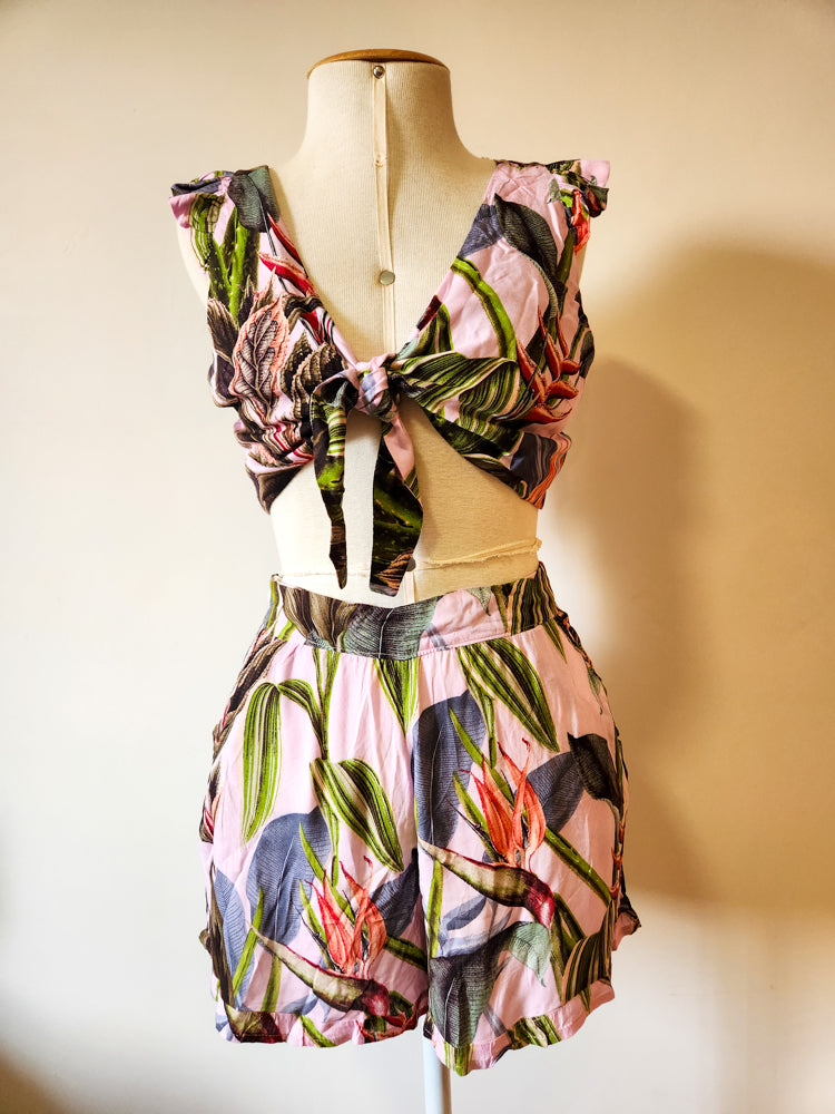Conjunto Farm Top e Shorts Floral Roxo