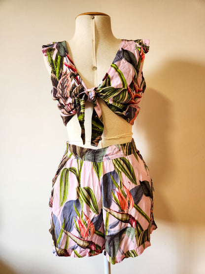 Conjunto Farm Top e Shorts Floral Roxo