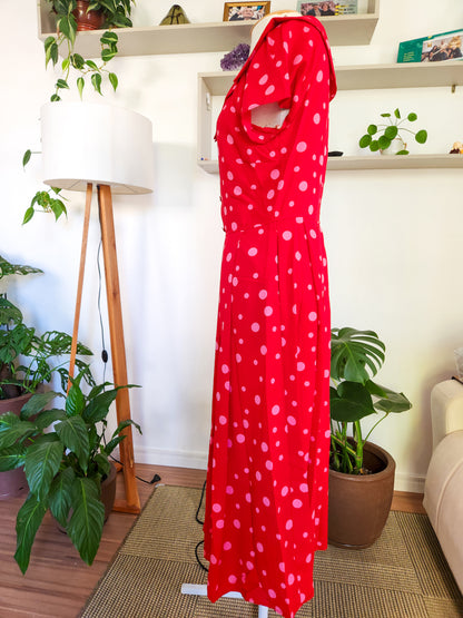 Vestido Antix Midi Vermelho e Poás Rosa