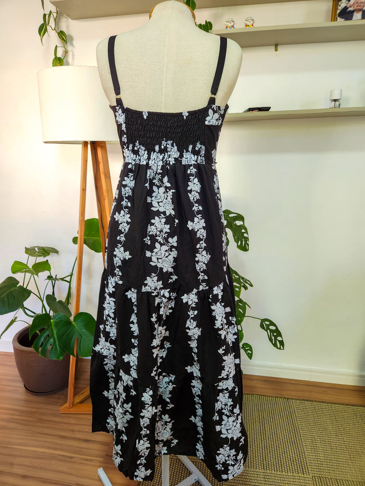 Vestido JMS Floral Branco e Fundo Preto