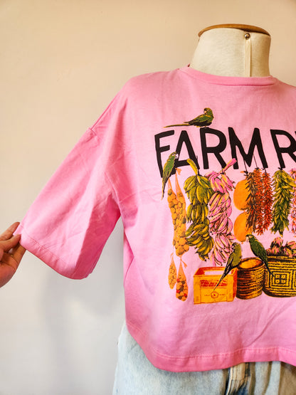 Camiseta Farm Feirinha Box - Fundo Rosa