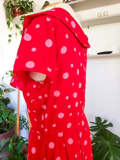 Vestido Antix Midi Vermelho e Poás Rosa