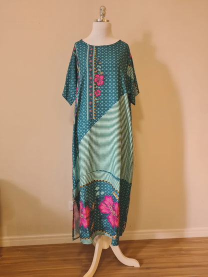 Vestido Upcycling Farm Longo Estampa Azul