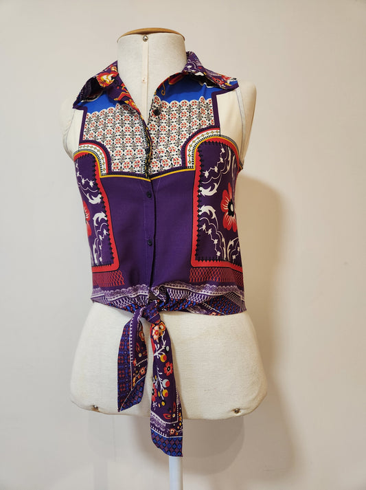 Blusinha Farm Lenço e Floral Roxo