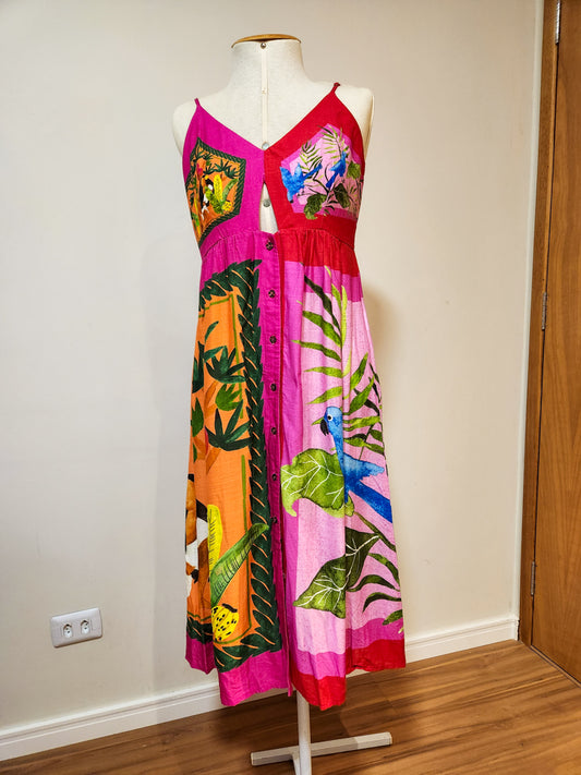 Vestido Midi Farm Lencinho Pink e Vermelho