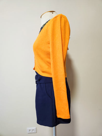 Cardigã Zara Cropped Laranja Canelado