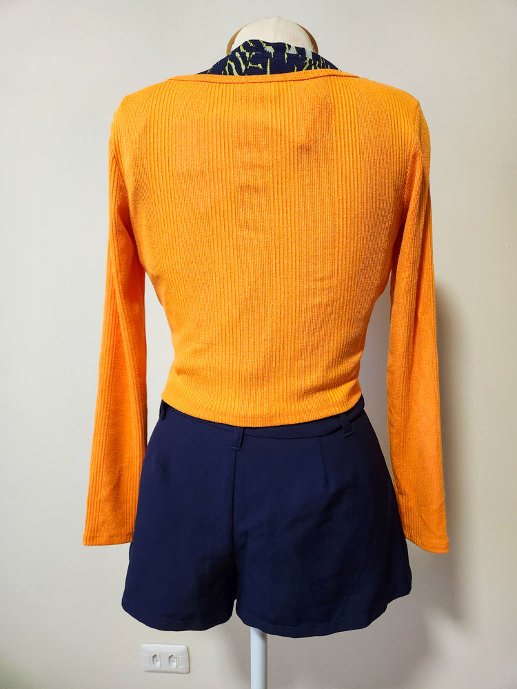 Cardigã Zara Cropped Laranja Canelado