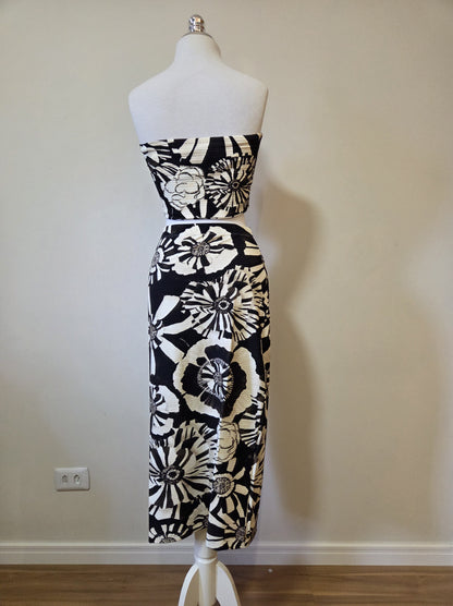 Conjunto Farm Top e Saia Flora Preto e Off