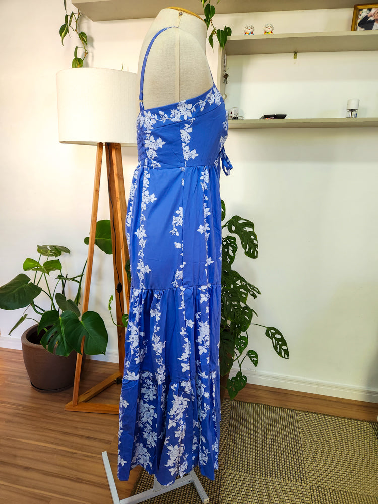 Vestido JMS Floral Branco e Fundo Azul