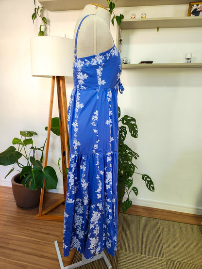 Vestido JMS Floral Branco e Fundo Azul