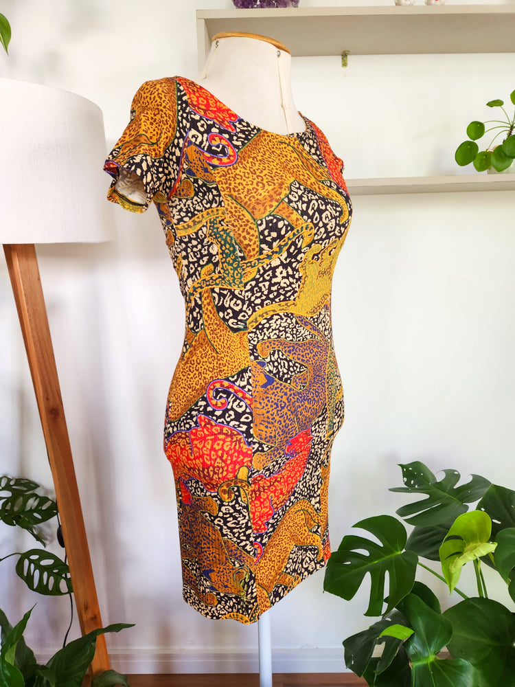 Vestido Farm Curto Animal Print Onças Canelado