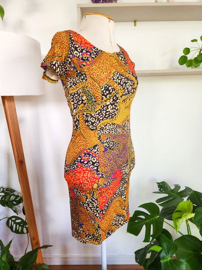 Vestido Farm Curto Animal Print Onças Canelado
