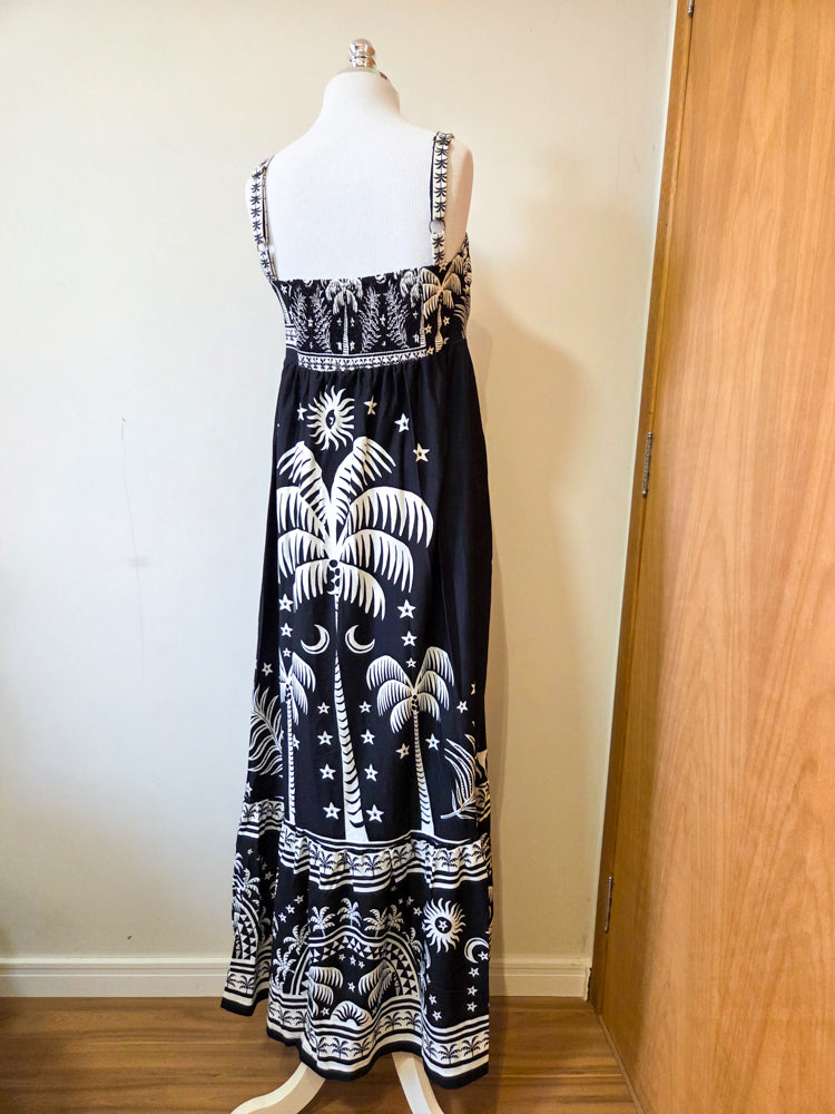 Vestido Farm Coqueiral Preto e Branco