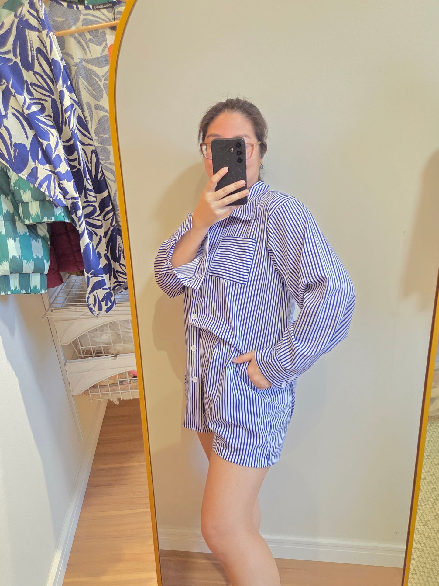 Conjunto Rosa Boneca Camisa e Shorts Listrado