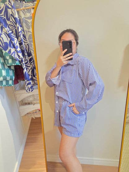 Conjunto Rosa Boneca Camisa e Shorts Listrado