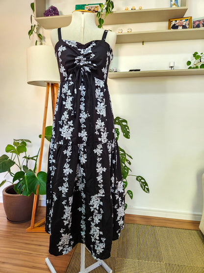 Vestido JMS Floral Branco e Fundo Preto