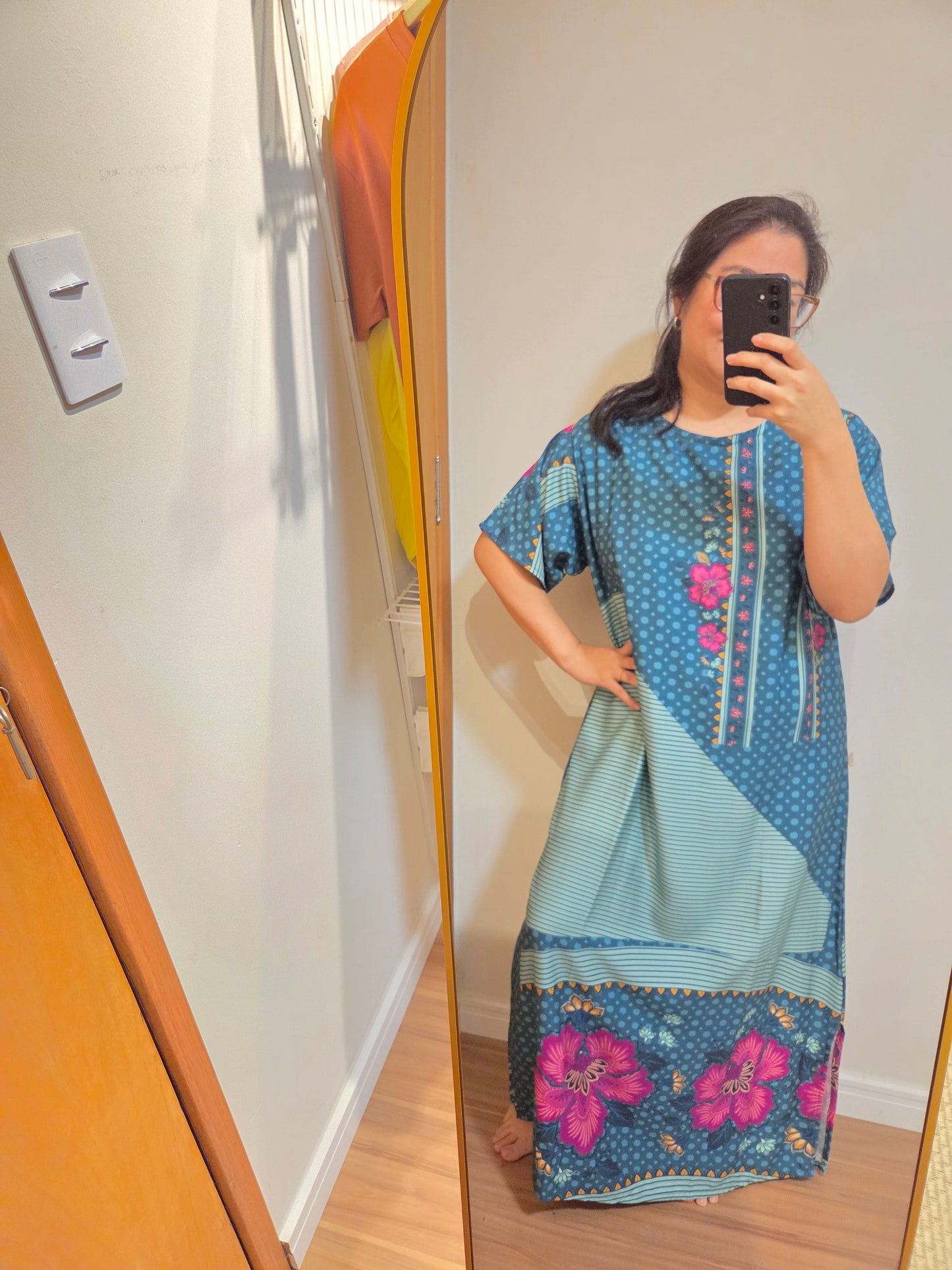 Vestido Upcycling Farm Longo Estampa Azul